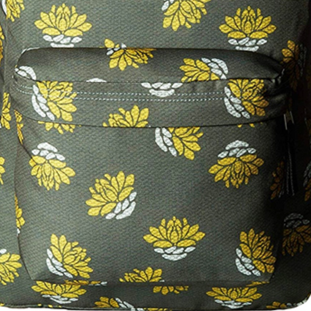 JanSport SuperBreak Muted Green & Yellow Lilly Flower Floral Print Backpack - Picture 3 of 6